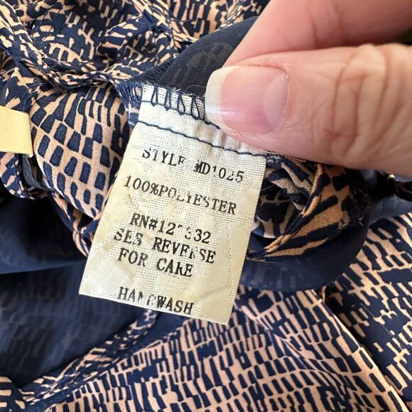 Fora Tan & Navy Front Button Strappy Decorative Back Wide Leg Jumpsuit Small - Picture 11 of 16